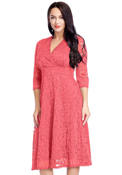 Plus Size Coral Lace Surplice Midi Dress Lookbook Store 5496