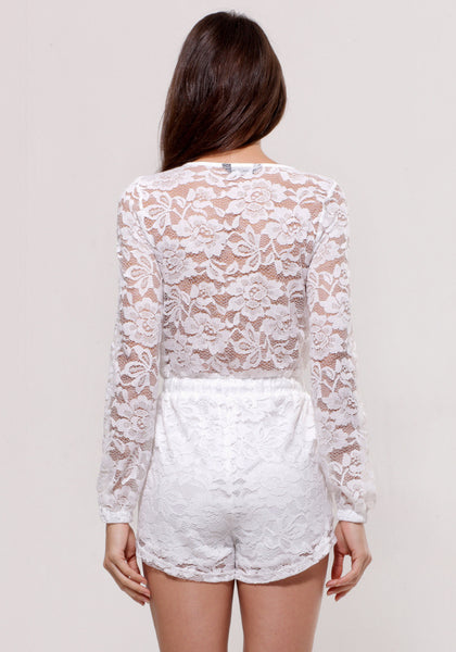 White Lace V Neck Romper Lookbook Store 5124