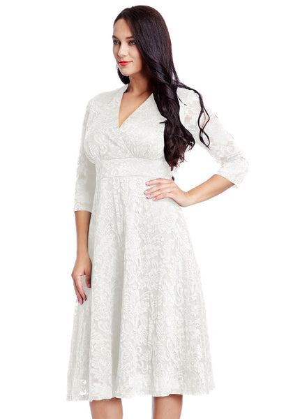 Plus Size White Lace Surplice Midi Dress Lookbook Store 3298