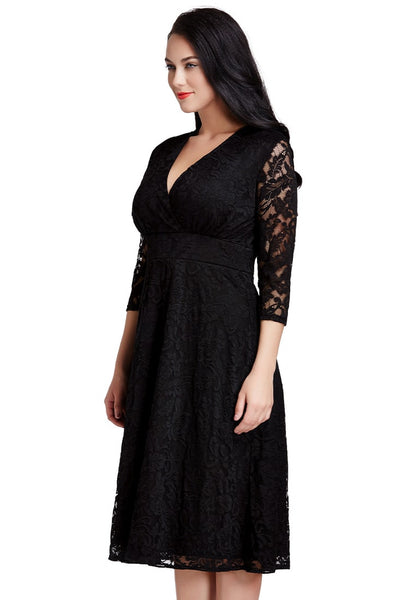 Plus Size Black Lace Surplice Midi Dress Lookbook Store 2691