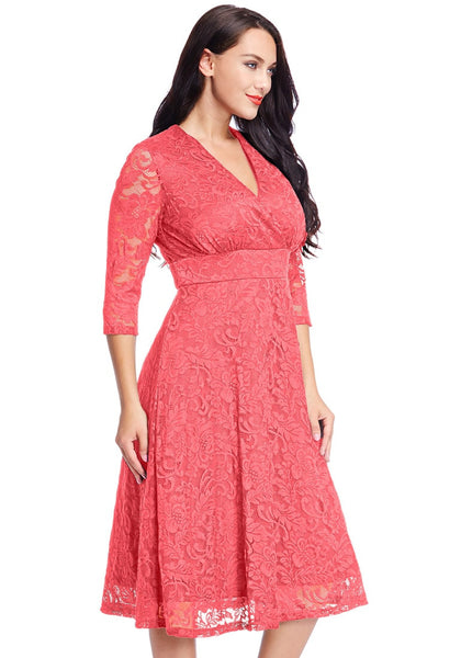 Plus Size Coral Lace Surplice Midi Dress Lookbook Store 8695