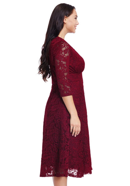 Plus Size Red Lace Surplice Midi Dress Lookbook Store 2514