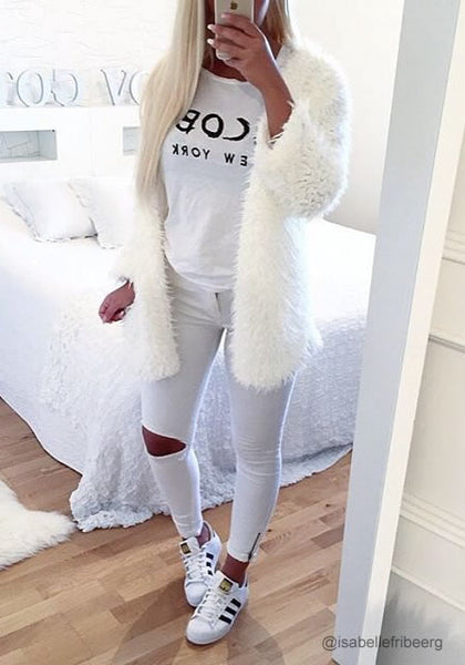 White Faux Lambswool Coat