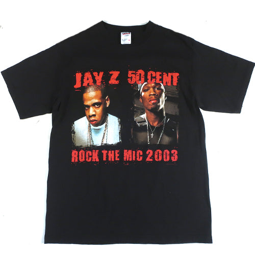 Vintage Jay-Z 50 Cent Rock the Mic T-shirt Hip Hop Rap Tees 2003