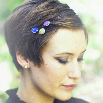 Colorful glitter and silver bobby pins