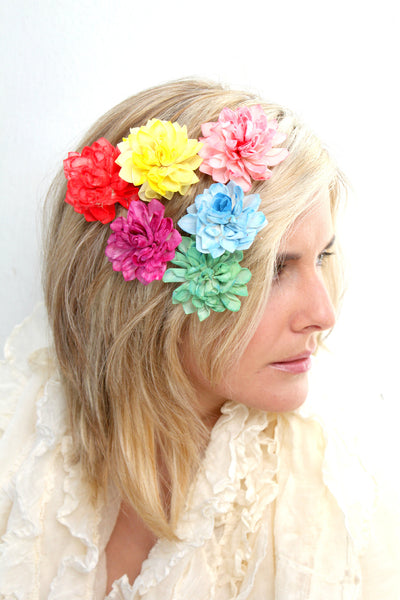 Colorful watercolor hair flower accessory