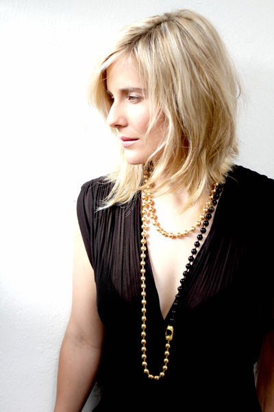 Black and gold bold statement ball chain necklace