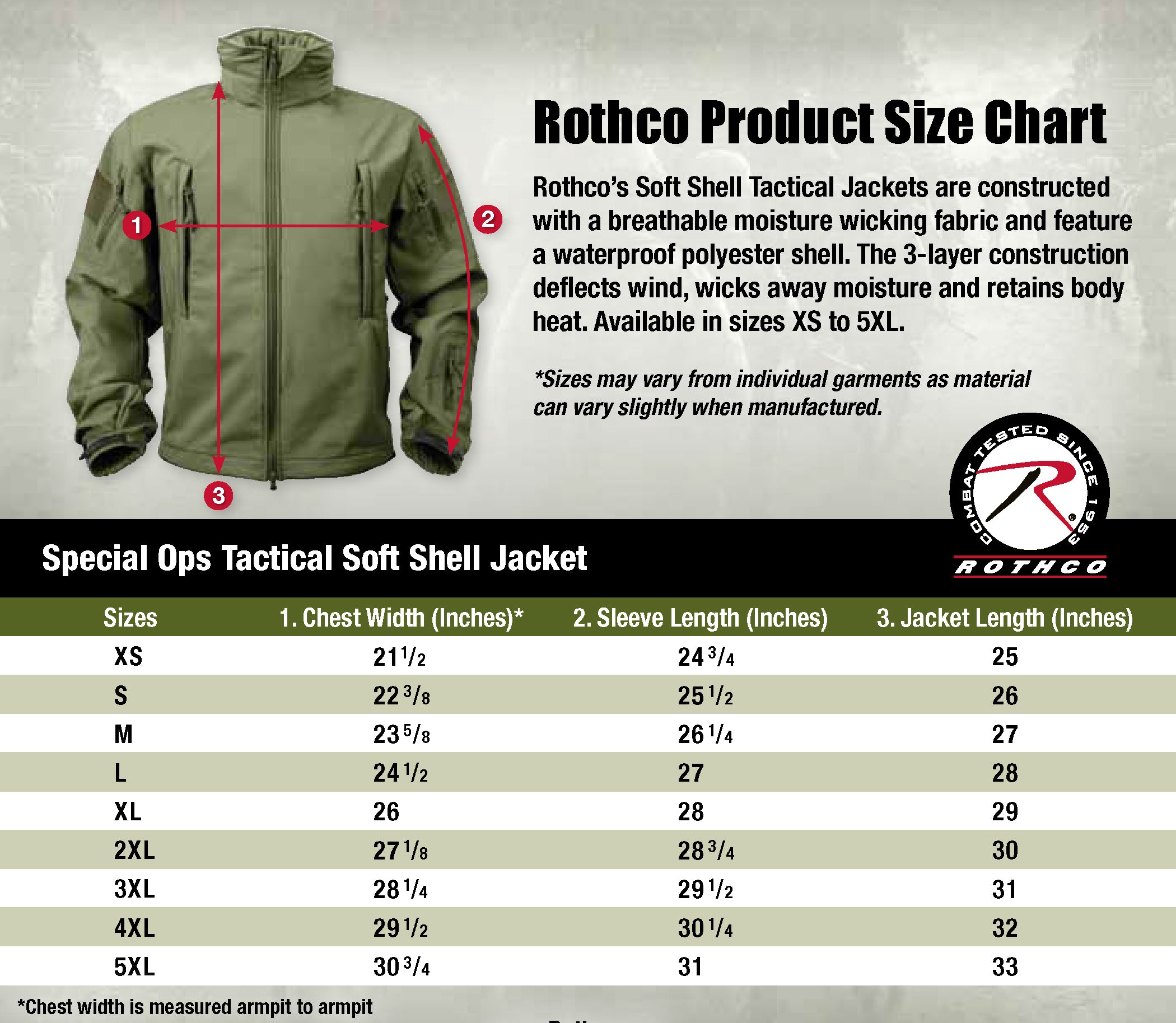 soft shell jacket rothco size chart