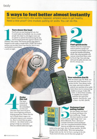 redbook magazine article that features VIM & VIGR compression socks as feel-good socks