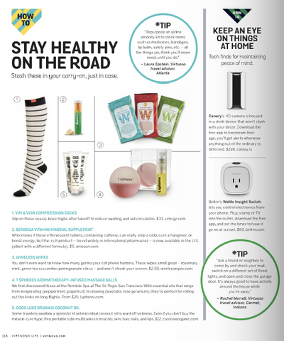An article of Virtuoso Life which included VIM & VIGR in a “Stay Healthy on the Road” feature in their September issue