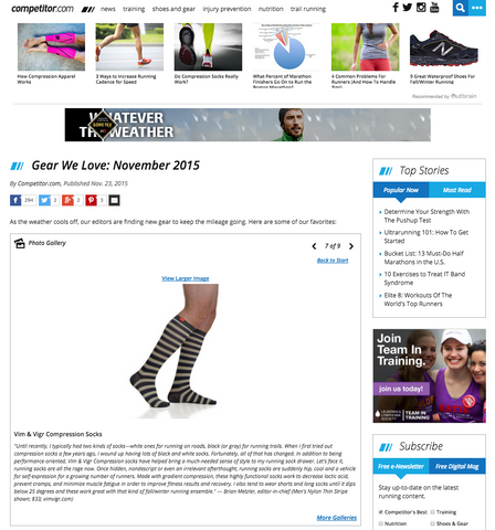 Feature article of Competitor.com on VIM & VIGR Compression Socks