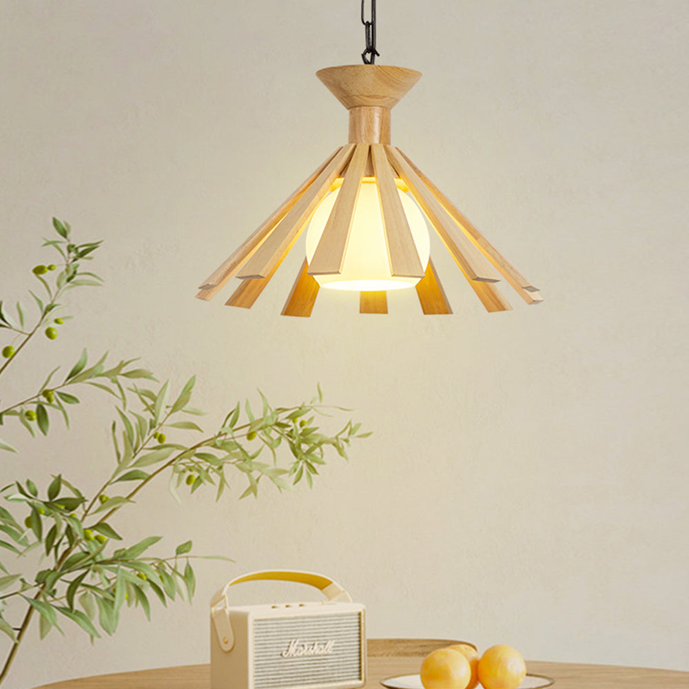 Japanese Wooden Single-Headed Pendant Light For Dining Room