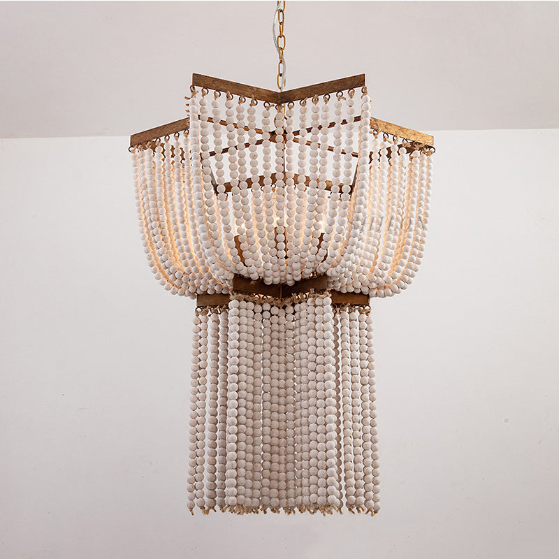 Retor Country Pendant Light Wooden Bead Hexagon Chandelier
