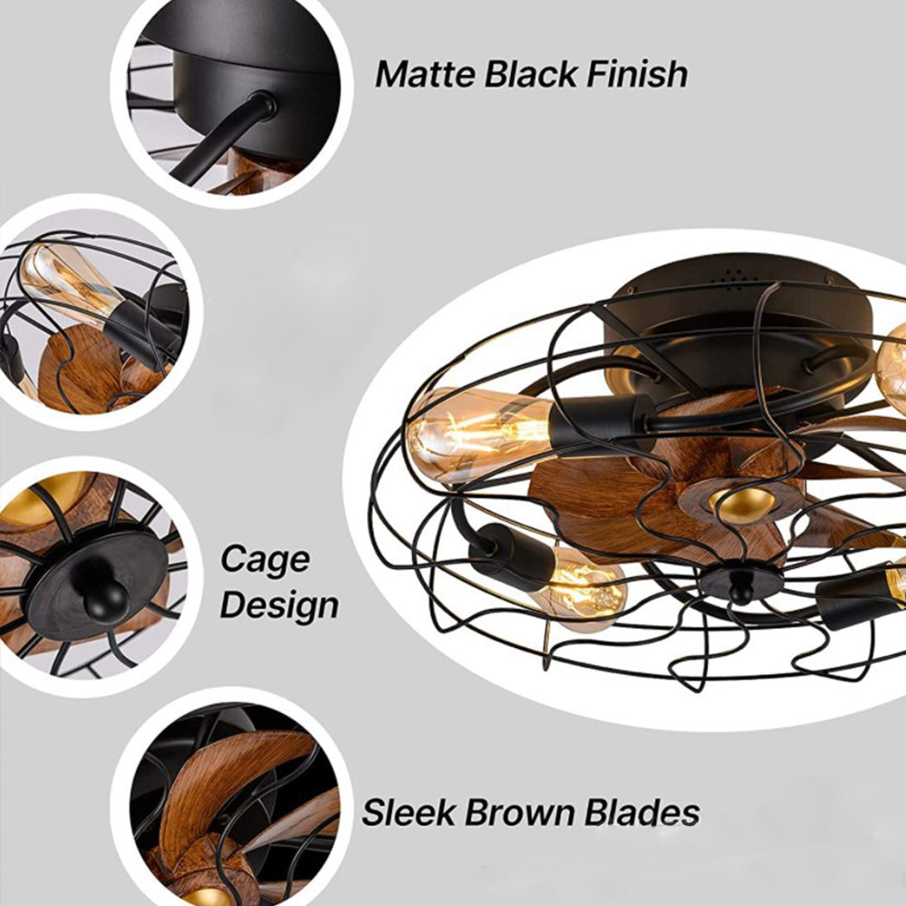 4-Light industrial-style Iron Cage Ceiling Fan Light