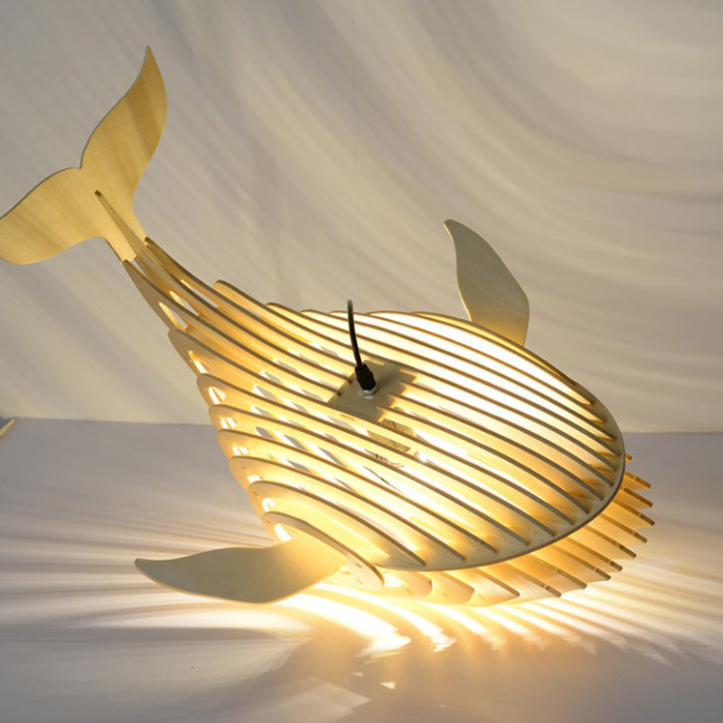 Japanese Whale Chandelier Wood Pendant Light Shade