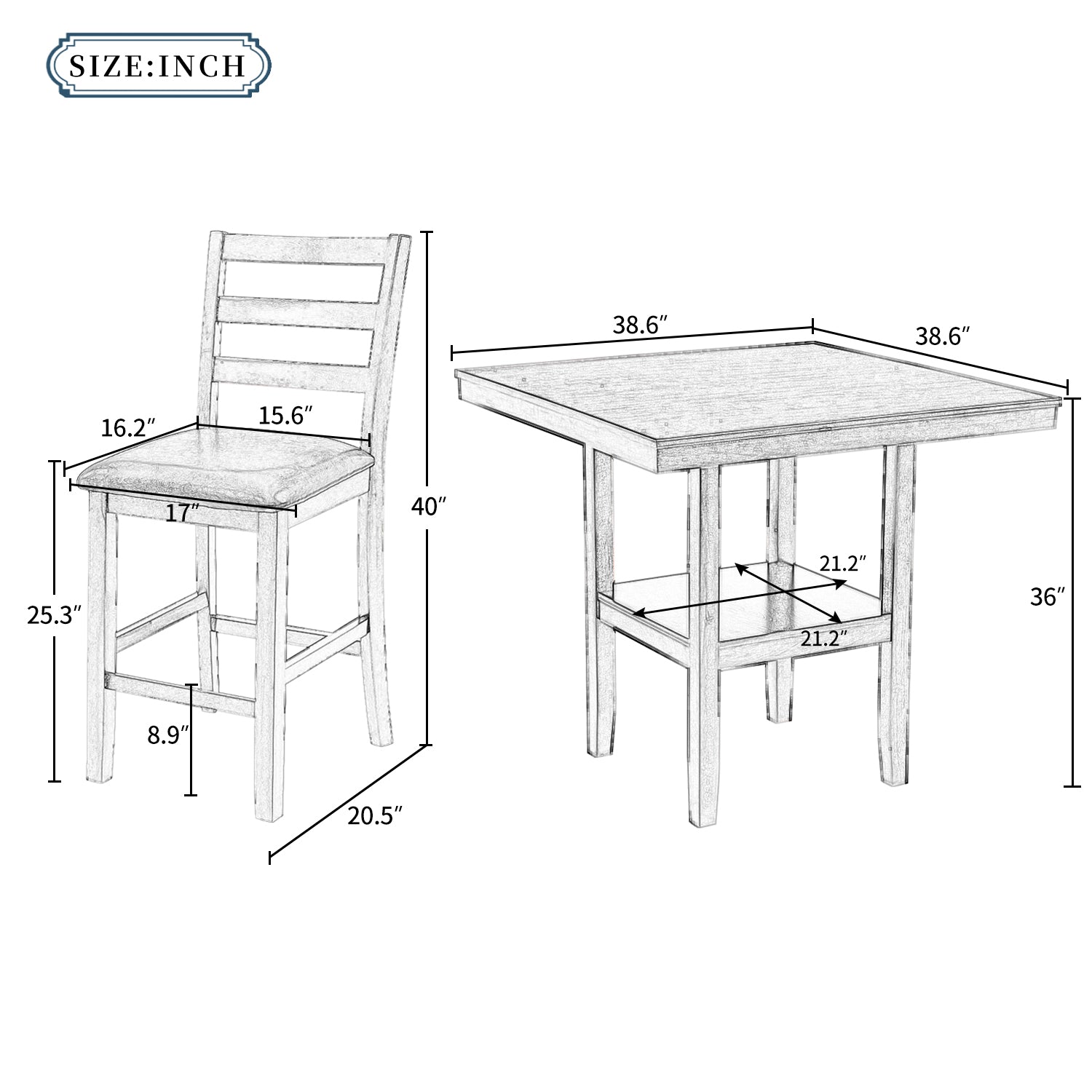 5-Piece Wooden Counter Height Dining Set