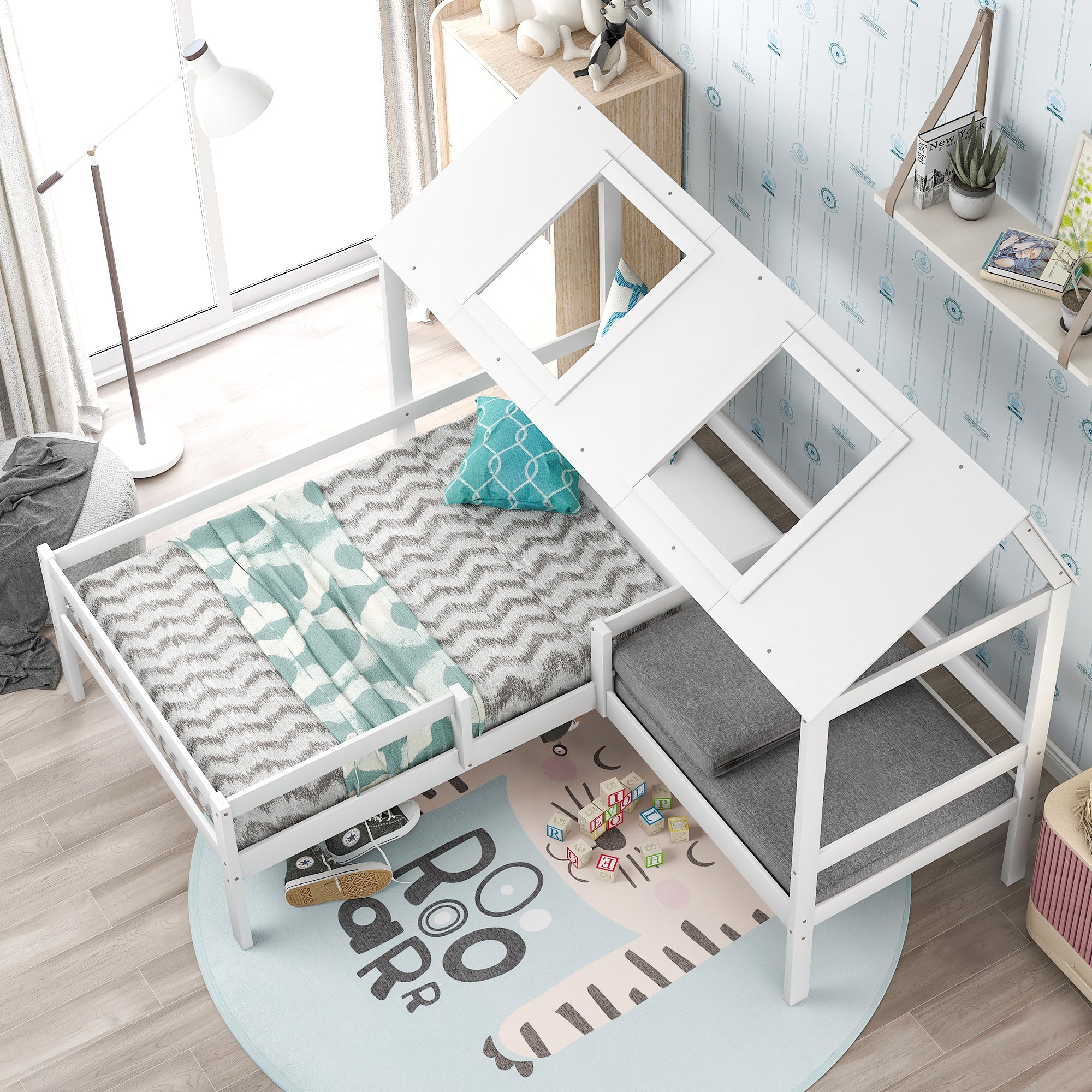 Twin Size House Bed with Relax Seat For Kids