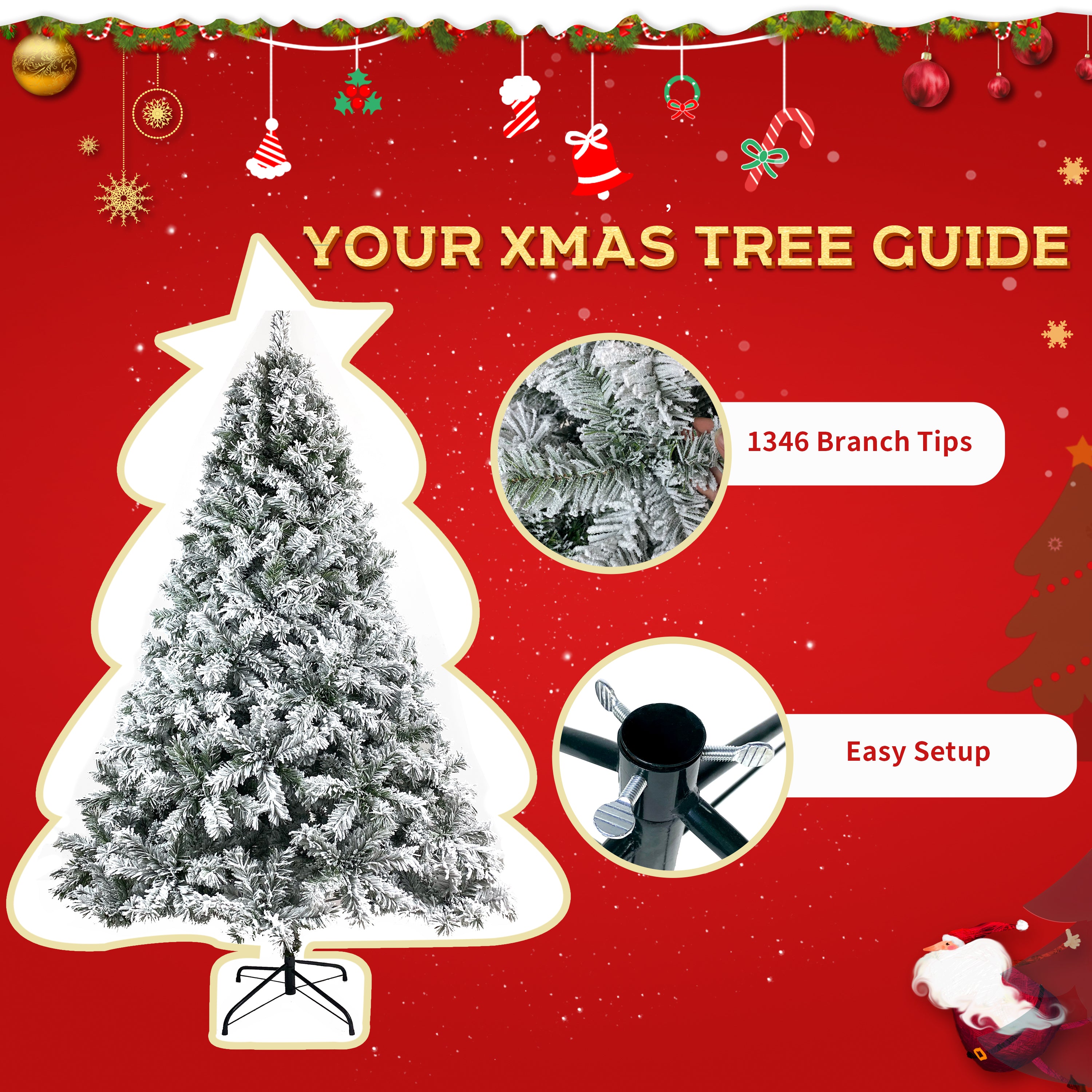 Hinged Artificial Fir Green White Christmas Tree