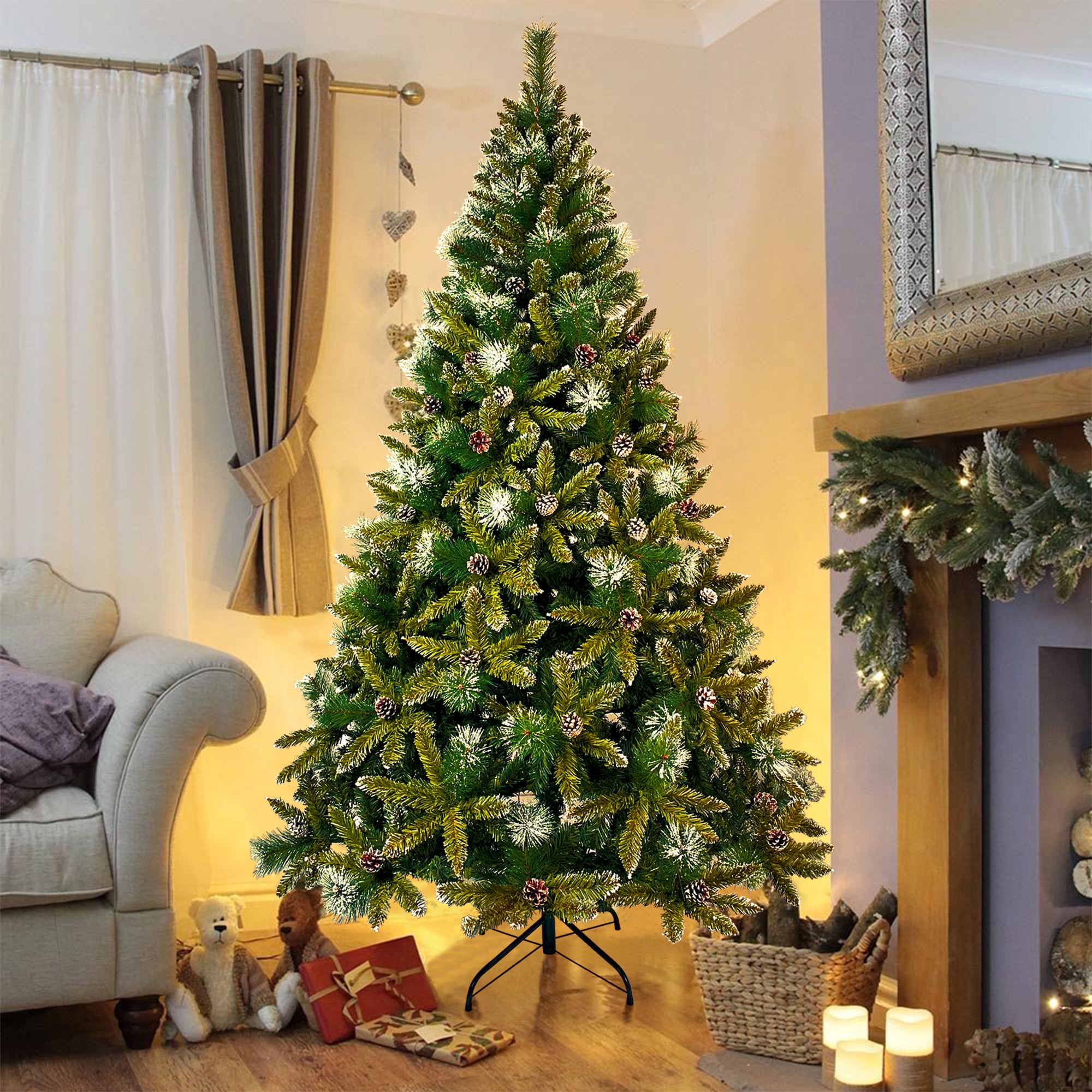 Green Christmas Tree with 65 Pine Cones