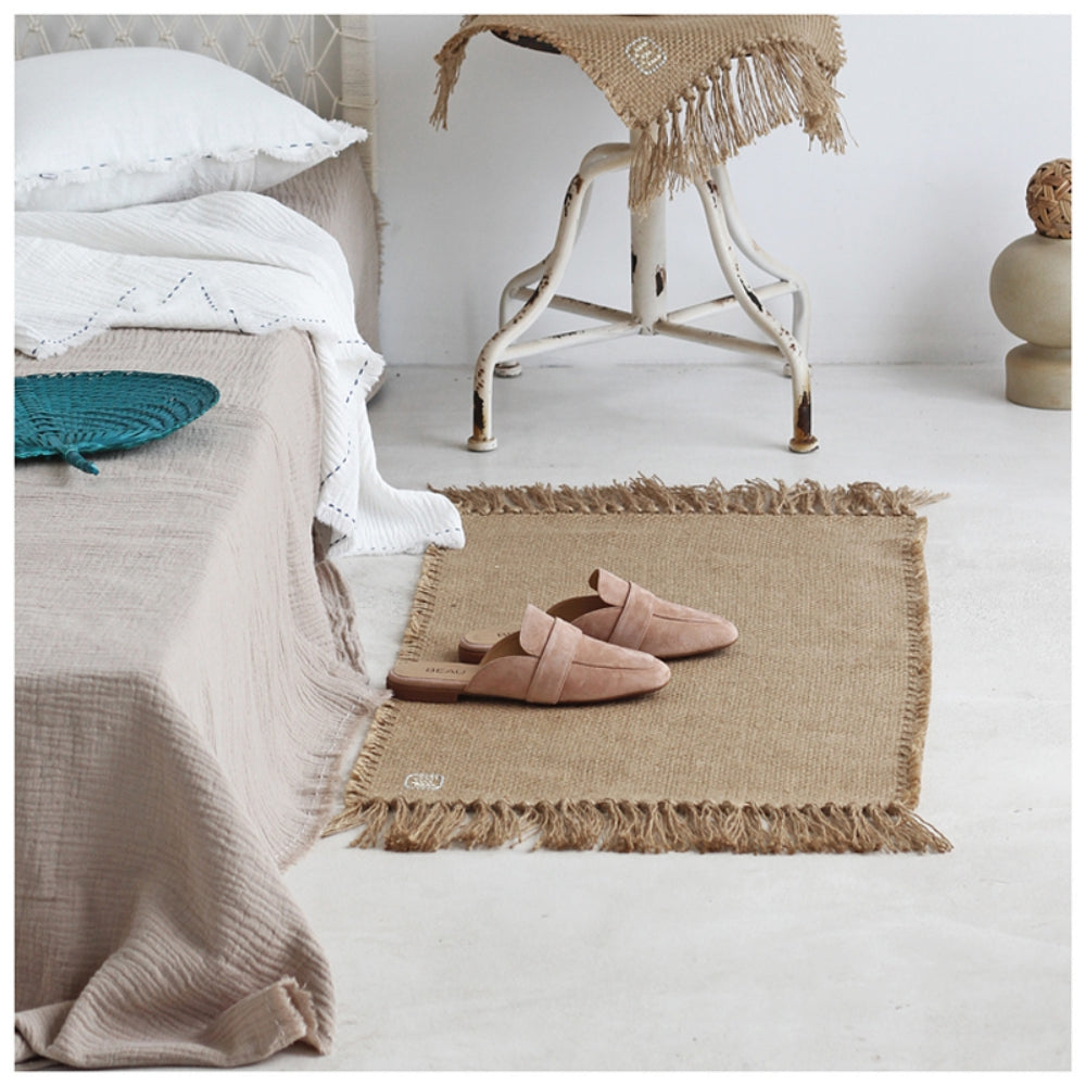 Retro Hand Woven Cotton Linen Carpet Tassel Rug Floor Mat Home Decor