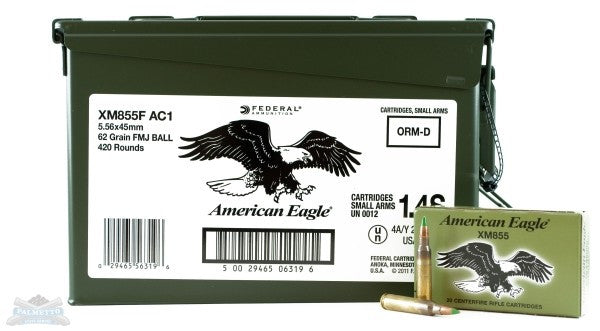 FEDERAL AMERICAN EAGLE XM855F AC1 5.56MM NATO LAKE CITY AMMO 62 GRAIN ...