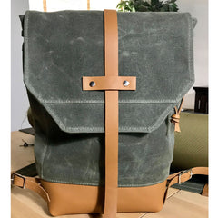 Waxed Canvas & Leather Daypack - Green