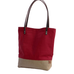 Red Linen & Burlap Summer Tote