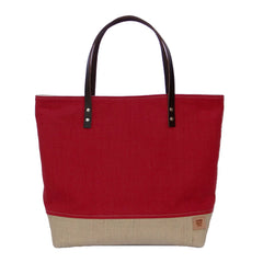 Large Red Linen & Burlap Summer Tote