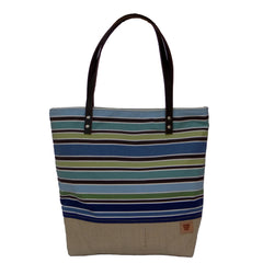 Large Blue Striped Canvas Tote