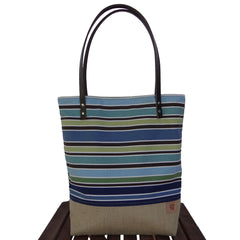 Blue Striped Canvas & Burlap Summer Tote