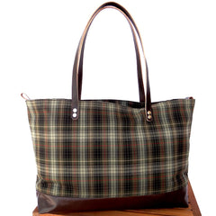 Plaid Green Tartan & Brown Leather Tote