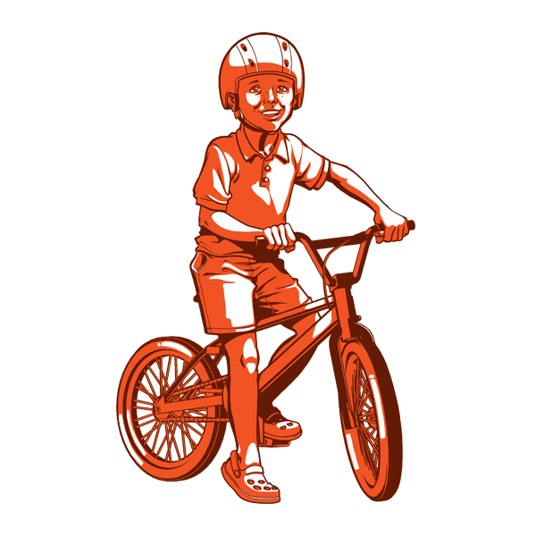 Happy kid riding his middle-wheeler bike