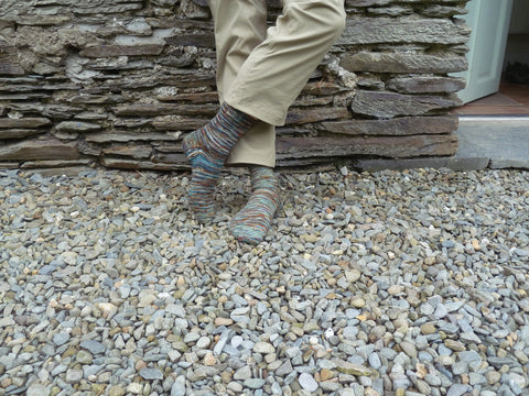 Sock Modeling outside Welsh Cottage