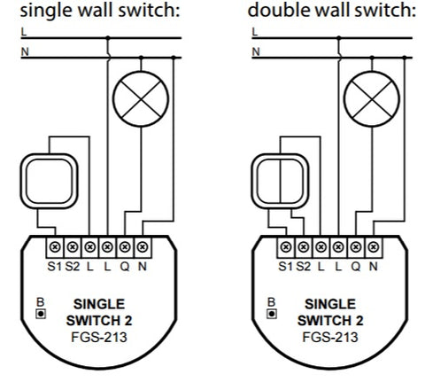 Fibaro Z-Wave Plus Single Switch FGS-213 ZW5 US wiring diagram