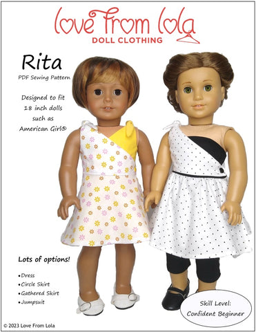 Love From Lola 18 Inch Modern Rita Dress and Jumpsuit 18" Doll Clothes Pattern larougetdelisle