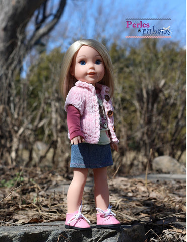 Perles & Rubans Knitting Vest for Chilly Days 14-14.5" Doll Clothes Knitting Pattern larougetdelisle