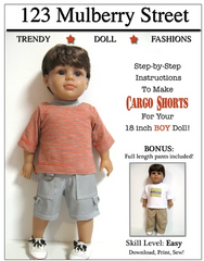 Boy Doll Cargo Shorts Pattern For 18-inch dolls