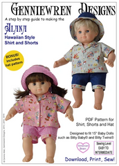 Hawaiian Style Shirt and Shorts Pattern For 15-inch Baby Dolls