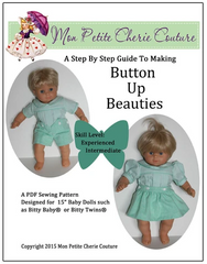 Button Up Beauties Sewing Pattern For Twin 15-inch Baby dolls