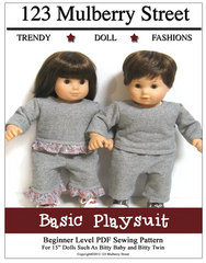 Basic Playsuit Sewing Pattern for 15-inch Twin Baby Dolls