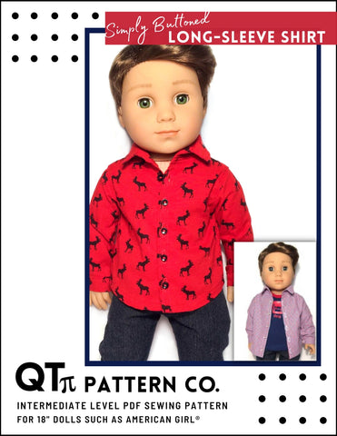 QTπ Pattern Co 18 Inch Modern Simply Buttoned Long Sleeve Shirt 18" Doll Clothes Pattern larougetdelisle