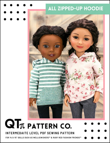 QTπ Pattern Co Ruby Red Fashion Friends All Zipped Up Hoodie 14.5-15" Doll Clothes Pattern larougetdelisle