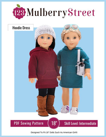 123 Mulberry Street 18 Inch Modern Hoodie Dress 18" Doll Clothes Pattern larougetdelisle