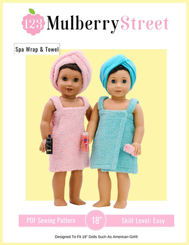 123 Mulberry Street 18 Inch Modern Spa Wrap & Towel 18" Doll Clothes Pattern larougetdelisle