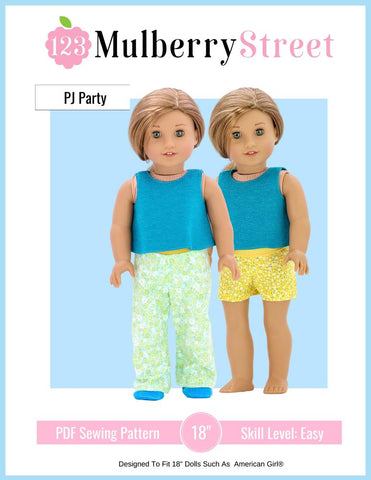 123 Mulberry Street 18 Inch Modern Pj Party Pjs and Slippers 18" Doll Clothes Pattern larougetdelisle
