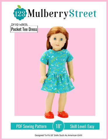 123 Mulberry Street 18 Inch Modern Drop Waist Pocket Tee Dress 18" Doll Clothes Pattern larougetdelisle