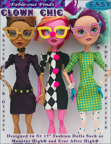 Fable-ous Finds Monster High Clown Chic Sheath Dress and Glasses Pattern for 17 inch Monster High Dolls larougetdelisle