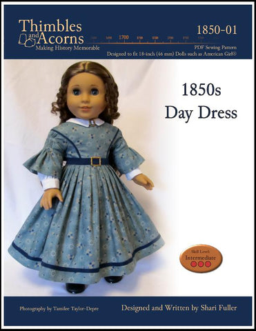 Thimbles and Acorns 18 Inch Historical 1850's Day Dress 18" Doll Clothes Pattern larougetdelisle