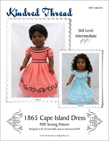 Kindred Thread 18 Inch Historical 1865 Cape Island Dress 18" Doll Clothes Pattern larougetdelisle