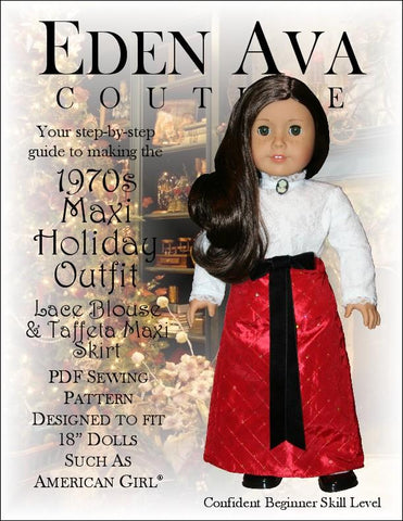 Eden Ava 18 Inch Historical 1970's Holiday Maxi Outfit 18" Doll Clothes Pattern larougetdelisle